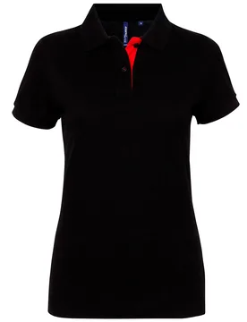 Womens/ladies Short Sleeve Contrast Polo Shirt (Black/ Red) - Multicolour Cotton - Size Medium - Asquith & Fox - FashionsVida