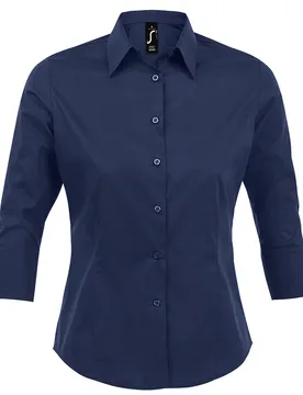 Womens/ladies Effect 3/4 Sleeve Fitted Work Shirt (Dark Blue) - Size Small - SOLS - FashionsVida
