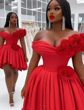 Sexy Handmade Flower Prom Dress Off The Shoulder Draped A Line Plus Size Homecoming Gowns Short Birthday Dress Customized - Aliexpress - FashionsVida