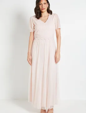 Womens Mesh Lace Trim Maxi Dress - Pink - Size 18 Uk - Wallis - FashionsVida