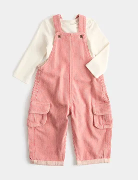 Piece Striped Dungaree Outfit Red male - M&S - FashionsVida