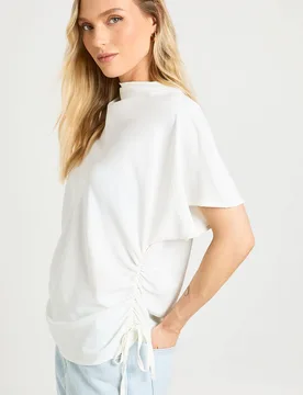 Womens Petite Loose Ruched Side Body Top - White - Size 16 Uk - Boohoo - FashionsVida