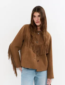 Cazadora de piel de mujer con flecos - Brownie - FashionsVida