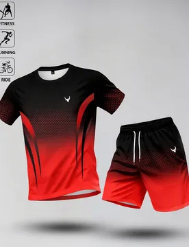 Conjunto deportivo de camiseta y pantalones cortos con estampado degradado para hombre, gimnasio M - Shein - FashionsVida
