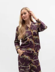 Cotton Modal Leopard Print Pyjama Top Plum female