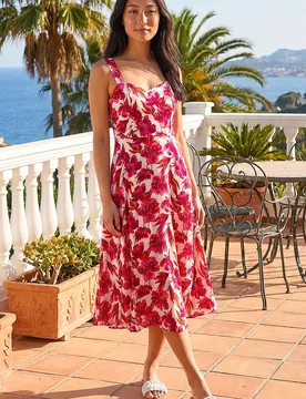 Women's Petite Floral Strappy Midi Dress in Red Size: 18 - Red - Size: 18 - Roman - FashionsVida