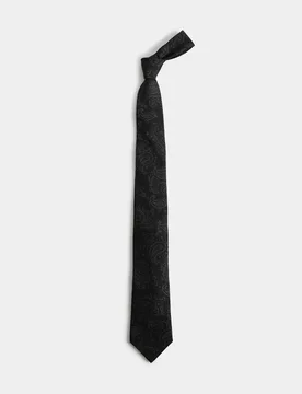 Paisley Silk Wool Tie Black male - M&S - FashionsVida