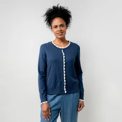 Lucy Cardigan Scallop Edge - Navy & White