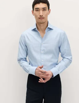 Slim Fit Egyptian Cotton Check Shirt Blue Mix male - M&S SARTORIAL - FashionsVida