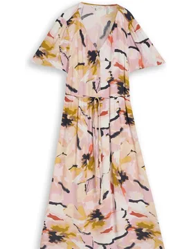Vestido midi de manga corta con cuello pico y estampado abstracto - Tom Tailor - FashionsVida