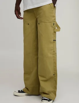 Herren Weite Twill-Zimmermanns-Hose Mit Mehreren Taschen Khaki Größe 54 - boohooMAN - FashionsVida