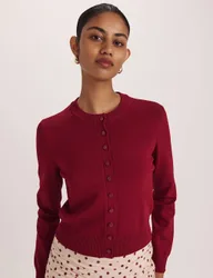Crew Neck Button Front Cardigan Dark Red female