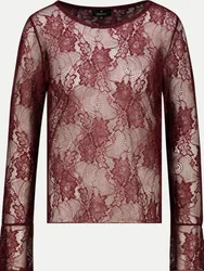 Langarmshirt mit transparenter Spitze Rot 44