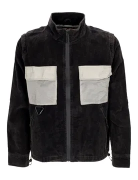 Giubbotto Uomo Round Corduroy Jacket Washed Black - FUNKY - FashionsVida