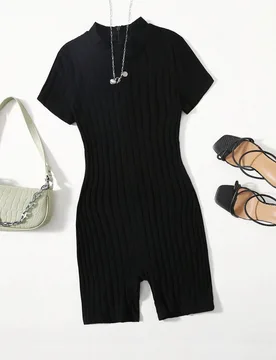 Conjuntos de verano Mono de punto acanalado con cuello alto y espalda descubierta M - Shein - FashionsVida