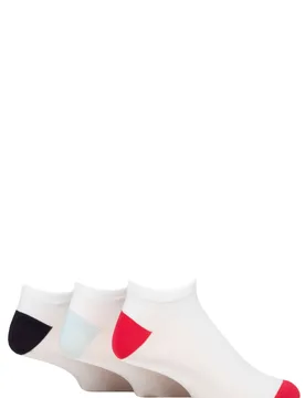 Mens 3 Pair SOCKSHOP Wildfeet Bamboo Trainer Socks White Black / Blue / Red Heel & Toe 7-11 Mens - White - Size: 7-11 Mens - Wild Feet - FashionsVida