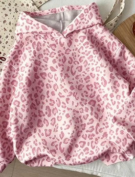 Sudadera de manga larga holgada estilo vintage americano para niña preadolescente, estampado de leopardo, casual para otoño e invierno 8Y - Shein - FashionsVida