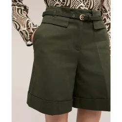 Shorts de mujer de talle alto mezcla de algodón línea amplia con dobladillo replegado cierre con cremallera