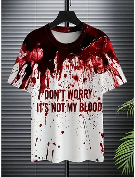 D Print Halloween Horror Bloodstain Patterns T-shirt For Men Women Fun Holiday Slogans Text Red And White Short Sleeve Tee Top - Aliexpress - FashionsVida