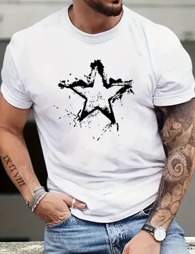 Men's fashion star printed T-shirt -100% cotton round neck, lightweight breathable summer short-sleeved shirt - Aliexpress - FashionsVida