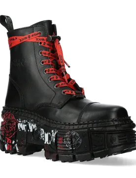 Unisex Punk Platform Leather Boots-Wall126cct-C1 - Black - Size Eu 37 - New Rock - FashionsVida