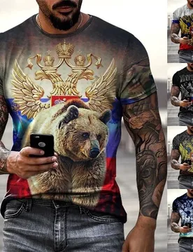 Summer Russian Bear 3D Printed T-shirt for Men, Round-neck Russian Flag Short-sleeved Fashionable Men's Clothing, Street Wear, O - Aliexpress - FashionsVida