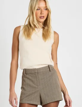 Womens Herringbone Mini Short - Brown - Size 14 Uk - Boohoo - FashionsVida