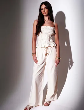 Lyocell Rich Wide Leg Trousers Ivory female - South Beach - FashionsVida