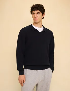 Jersey de canalé de cuello polo de hombre - Easy Wear - FashionsVida