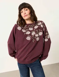 Pure Cotton Flower Embroidered Sweatshirt Purple Mix female