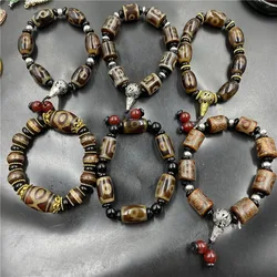 Style vintage , Tibetan old agate , three-eye dzi , tube bead bracelet