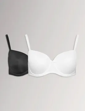 Women's 2 Pack Moulded T-Shirt Bras in Black Size: 42DD - Black - Size: 42DD - Yours - FashionsVida