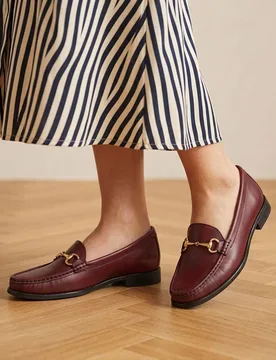 Wide Fit Leather Block Heel Loafers Burgundy female - Jones Bootmaker - FashionsVida