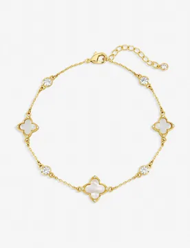 Women's Gold Plated Mother of Pearl & Crystal Clover Bracelet - Gold - Size: One Size - Jon Richard - FashionsVida