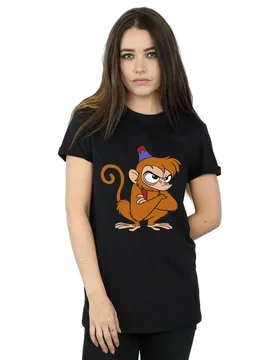 Women's Aladdin Angry Abu Cotton Boyfriend T-Shirt in Black Size: 3XL - Black - Size: 3XL - Disney - FashionsVida