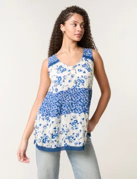 Crochet Mix Button Front Top - S/M / IVORY - female - Blue Vanilla - FashionsVida