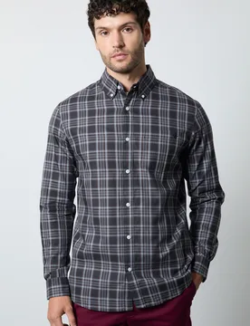 Mens Charcoal Check Long Sleeve Shirt Cotton - Size 3xl - Maine - FashionsVida