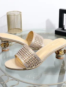 Golden Heeles Sandals New Rhinestones in the Summer 2026 Thick Heels Lady Slippers Wearing Banquet Luxury Elegant Slippers - Aliexpress - FashionsVida