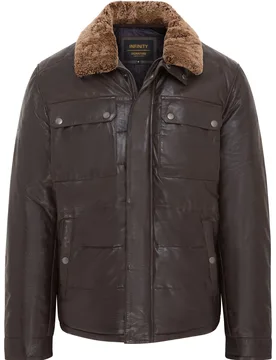 Mens Brown Puffer Quilted Jacket - Farsund Lamb Leather - Size 5xl - Infinity Leather - FashionsVida