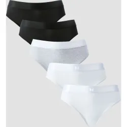 Braguita de bikini de talle medio para mujer de MP (paquete de 5) - Blanco//gris jaspeado - S