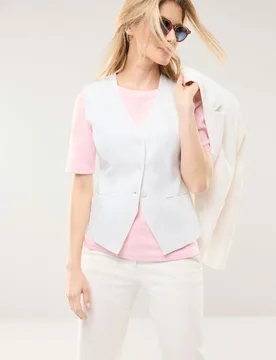 Seersucker Weste, normale Größen, Farbe Weiß, 40, besonders luftdurchlässig atmungsaktive Baumwolle Damen - Walbusch - FashionsVida