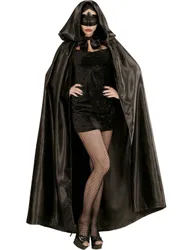 Satin Umhang mit Kapuze schwarz 152cm