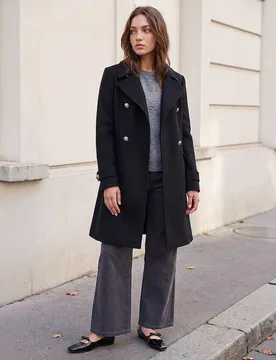 Petite Double Breasted Tailored Coat Black female - Roman - FashionsVida