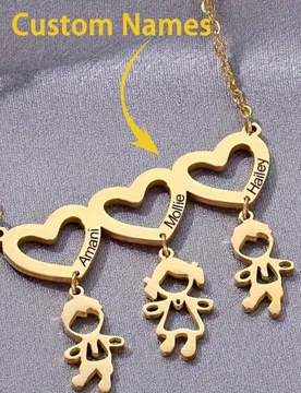 Collar personalizado con apellido familiar, colgante de corazón grabado con múltiples nombres, acero inoxidable chapado en oro, collar personalizabl - Shein - FashionsVida