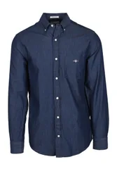 Mens Long Sleeved Shirt Dark Indigo - Blue Cotton - Size Large