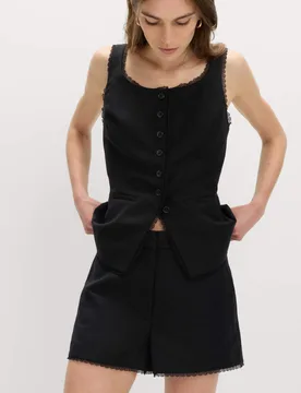 Lyocell Rich Tailored Shorts with Linen Black female - M&S - FashionsVida