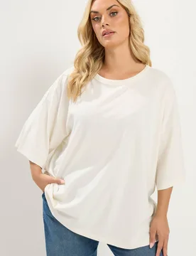Women's Oversized Boxy T-Shirt in Ivory Size: 16 - Ivory - Size: 16 - Yours - FashionsVida