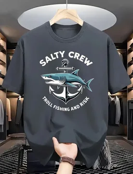 SALTY CREW Shark -100% cotton summer short-sleeved O-neck men's printed T-shirt - Aliexpress - FashionsVida