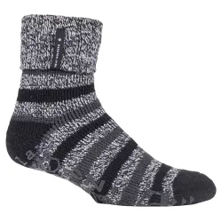 Mens Turnover Thermal Fleece Lined Bed Socks With Non Slip Grips ) - Black - Size Uk 6-11