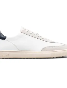 Boys Low Top Trainers In Wht/lth/navy - White - Size Uk 3 - Clae - FashionsVida